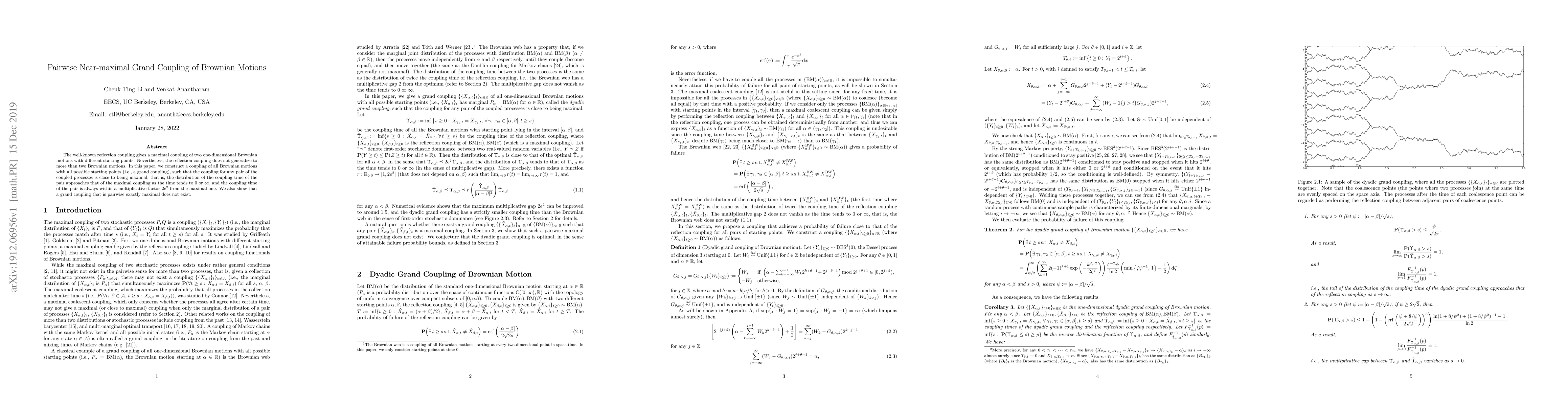 Thumbnail for Pairwise Near-maximal Grand Coupling of Brownian Motions