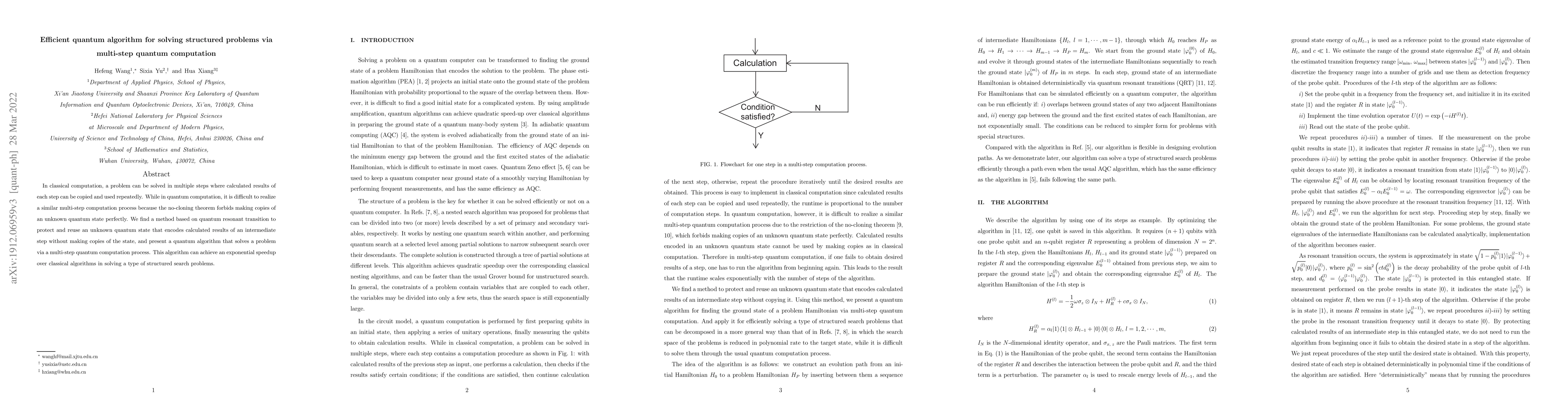 Thumbnail for Efficient quantum algorithm for solving structured problems via
  multi-step quantum computation