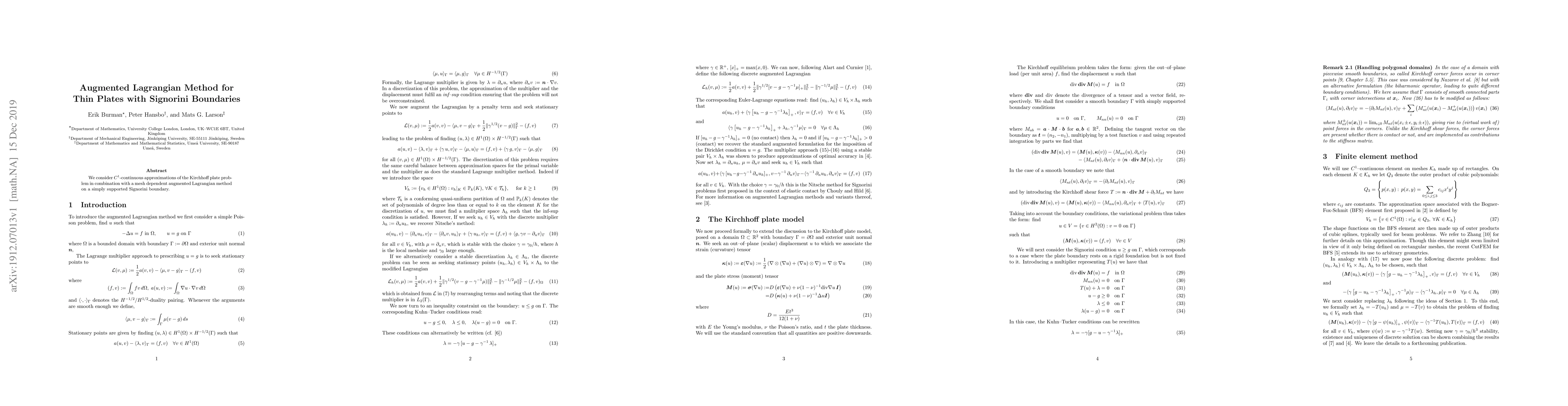 Thumbnail for Augmented Lagrangian Method for Thin Plates with Signorini Boundaries