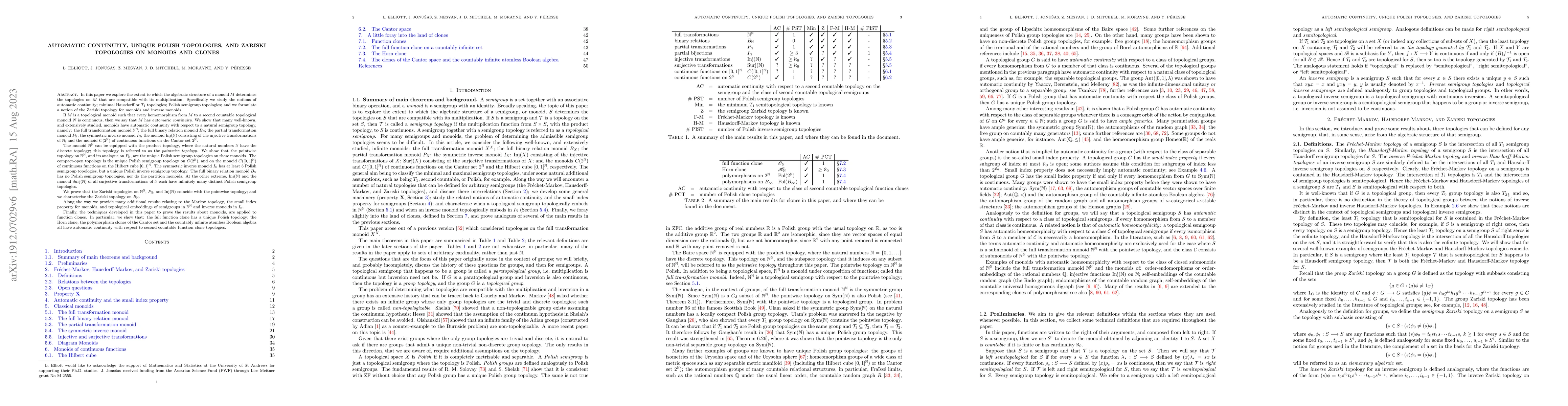 Thumbnail for Automatic continuity, unique Polish topologies, and Zariski topologies
  on monoids and clones