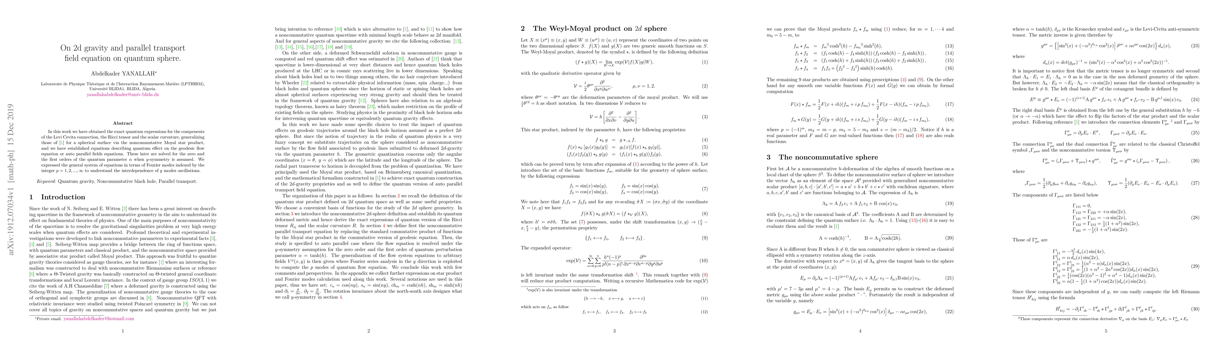Thumbnail for On 2d gravity and parallel transport field equation on quantum sphere
