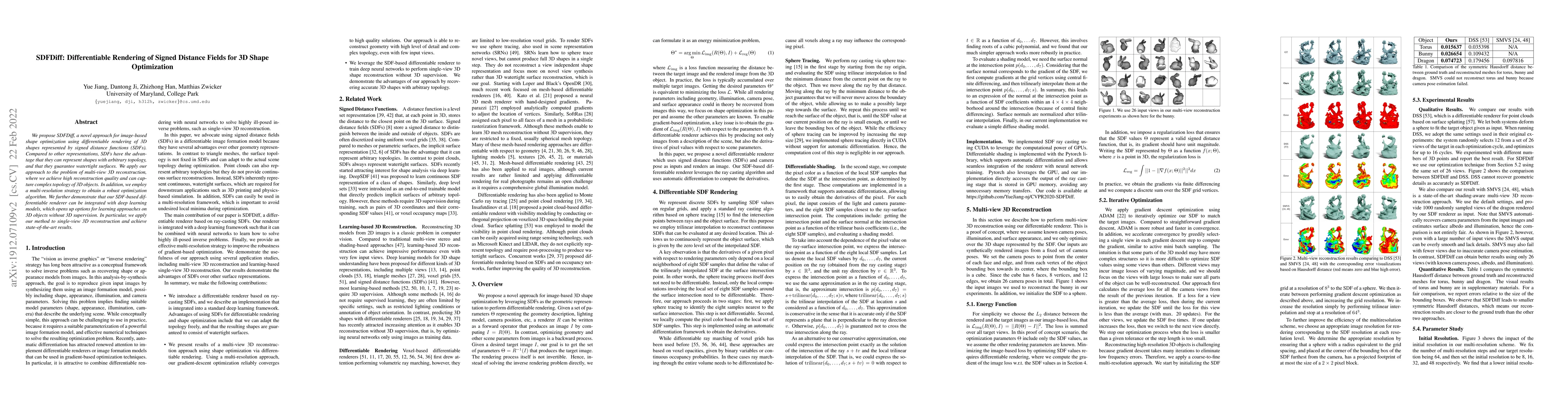 Thumbnail for SDFDiff: Differentiable Rendering of Signed Distance Fields for 3D Shape
  Optimization