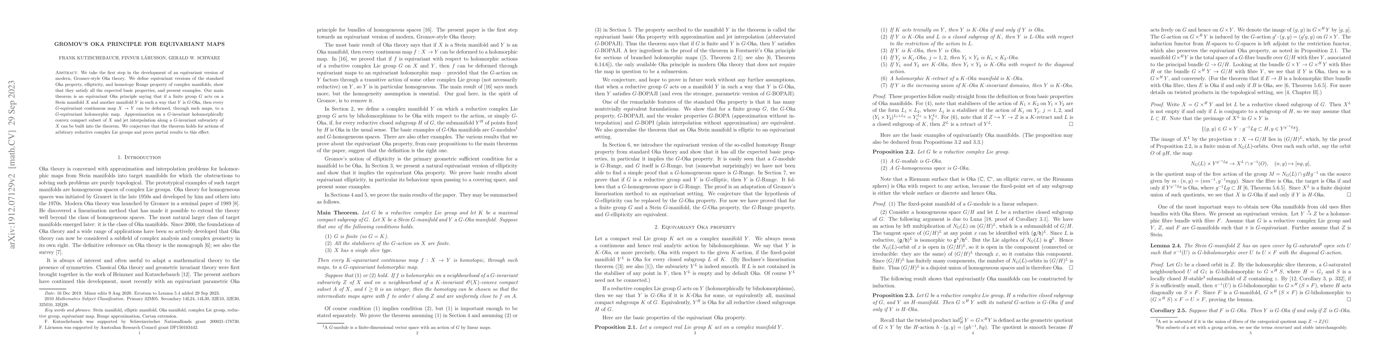 Thumbnail for Gromov's Oka principle for equivariant maps
