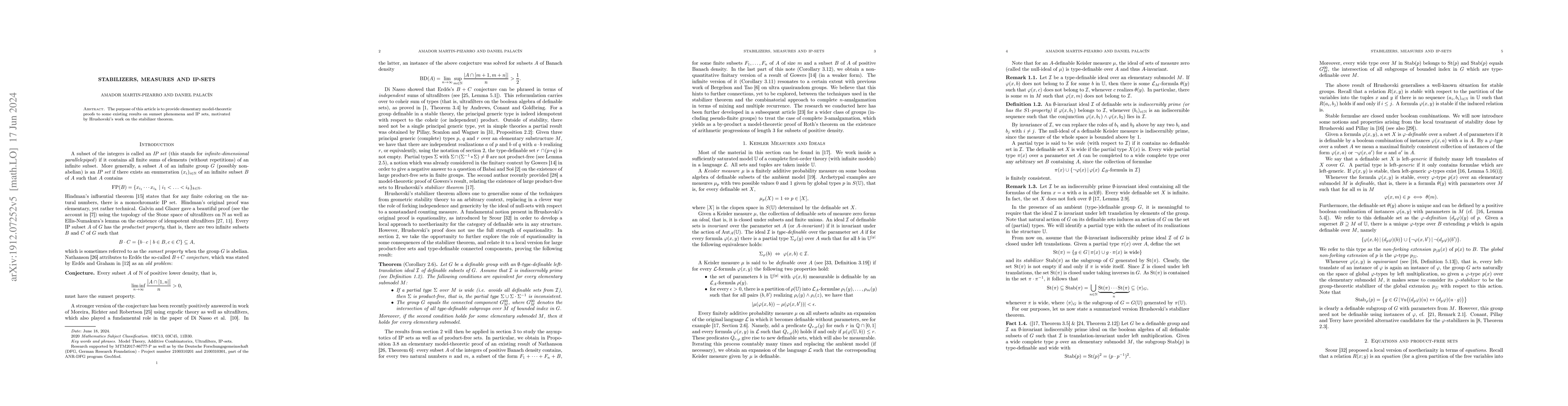 Thumbnail for Stabilizers, Measures and IP-sets