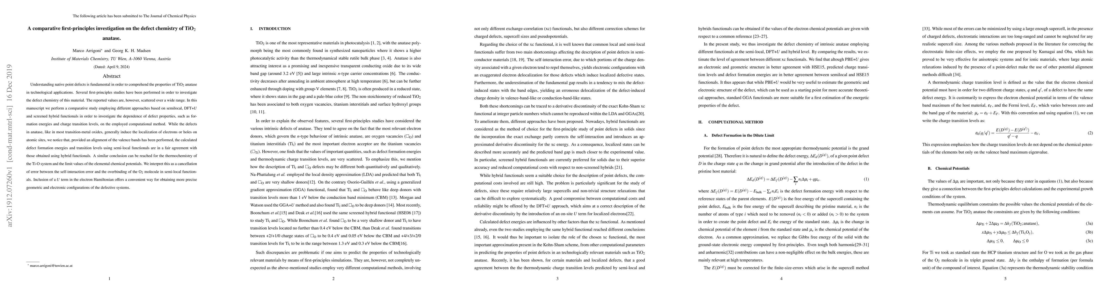 Thumbnail for A comparative first-principles investigation on the defect chemistry of
  TiO$_2$ anatase