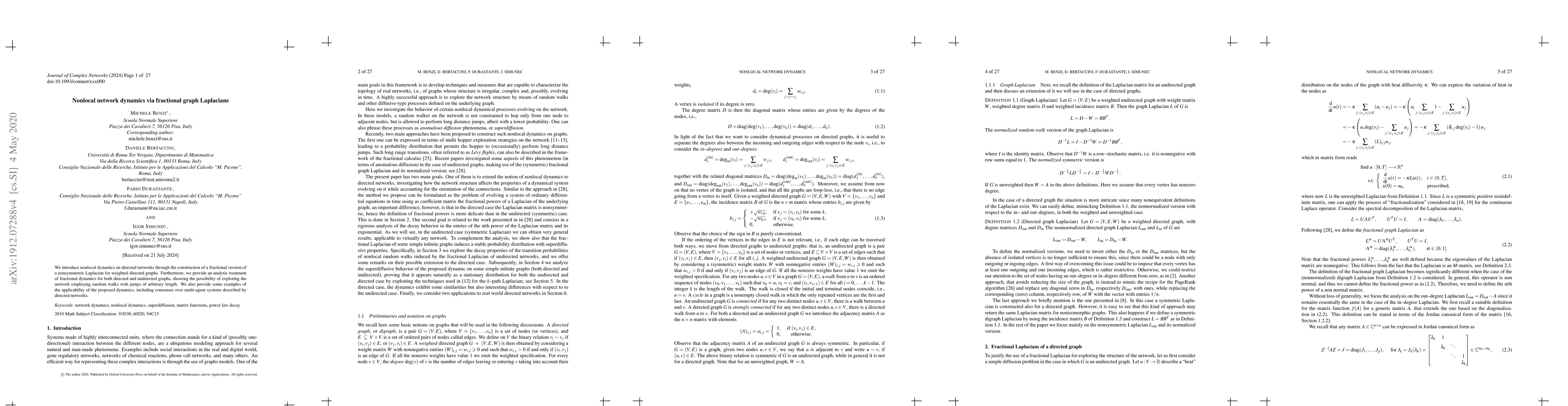 Thumbnail for Nonlocal network dynamics via fractional graph Laplacians