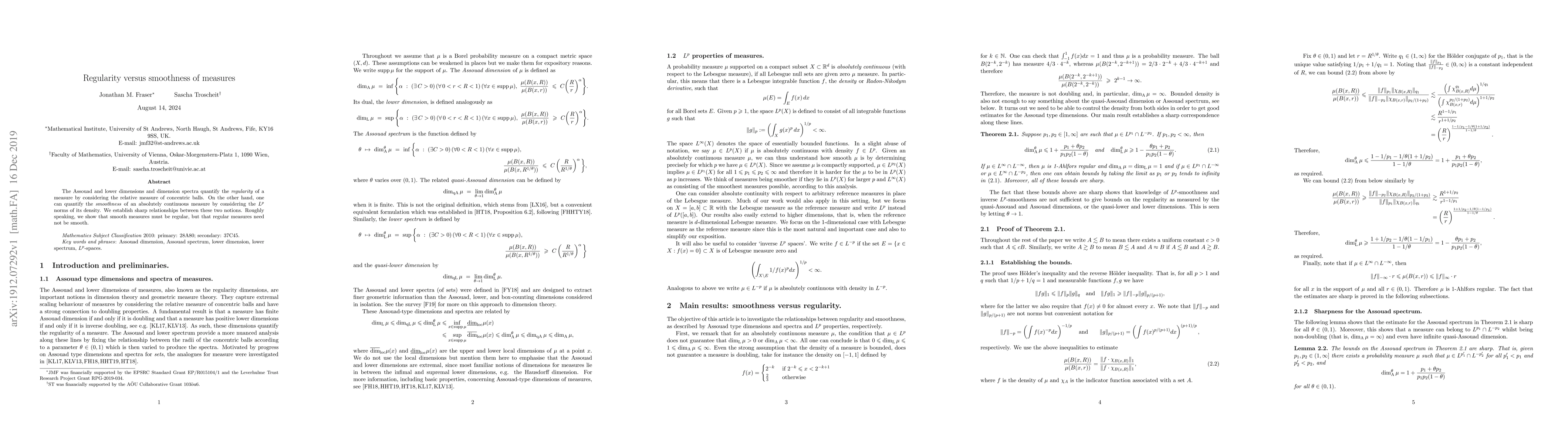 Thumbnail for Regularity versus smoothness of measures