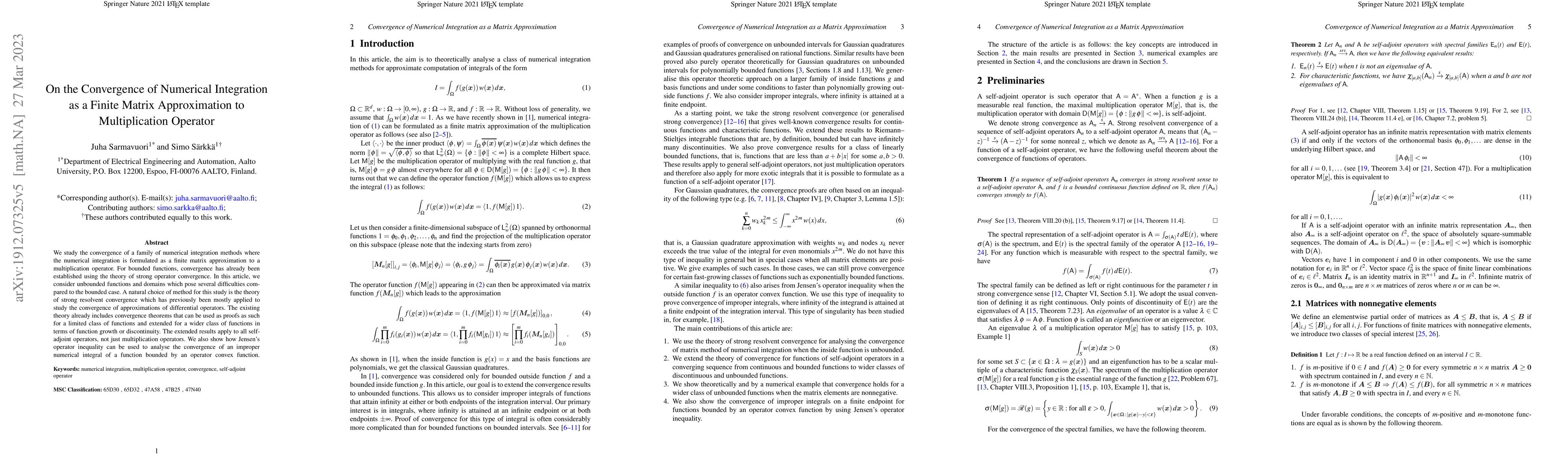 Thumbnail for On the Convergence of Numerical Integration as a Finite Matrix
  Approximation to Multiplication Operator
