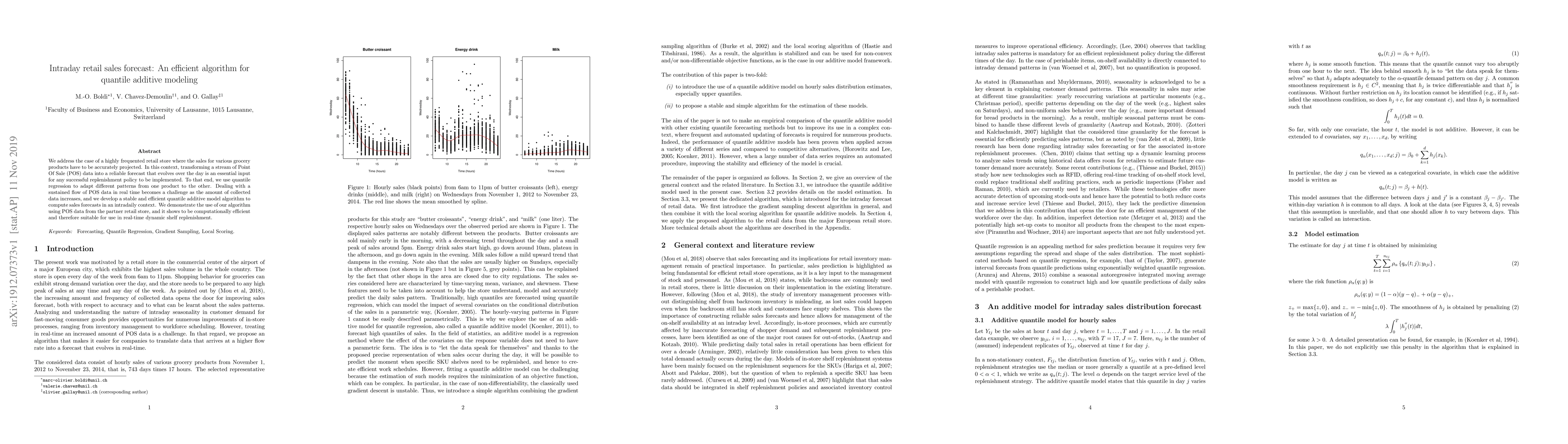 Thumbnail for Intraday Retail Sales Forecast: An Efficient Algorithm for Quantile
  Additive Modeling
