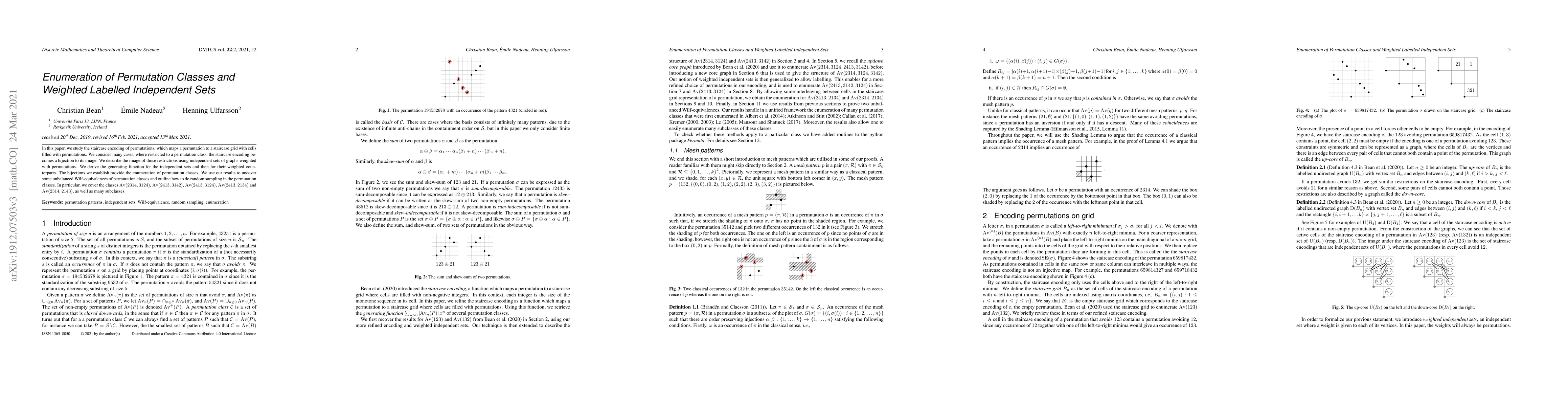 Thumbnail for Enumeration of Permutation Classes and Weighted Labelled Independent
  Sets