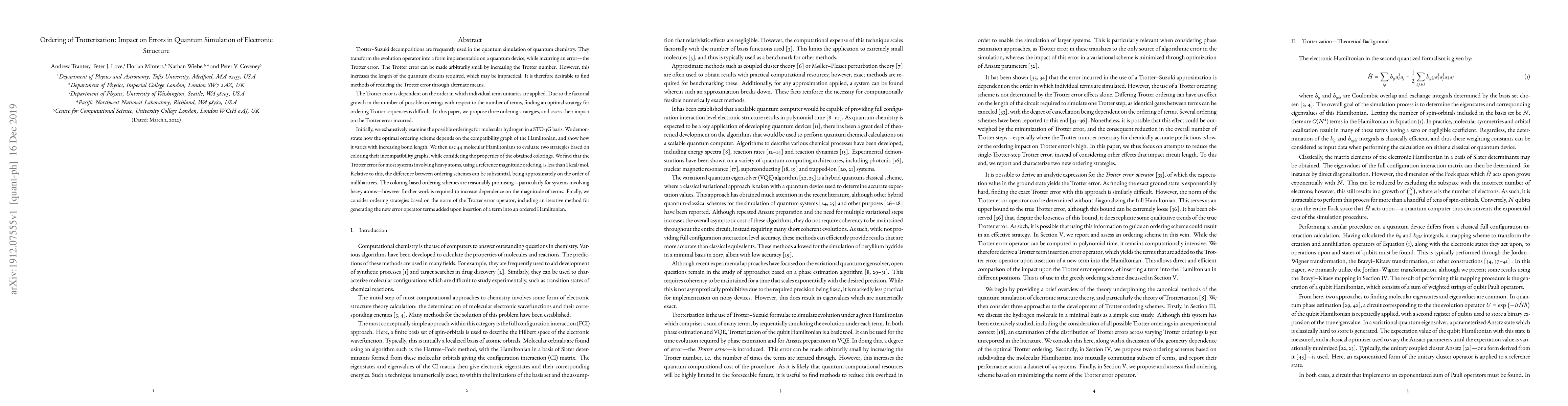 Thumbnail for Ordering of Trotterization: Impact on Errors in Quantum Simulation of
  Electronic Structure