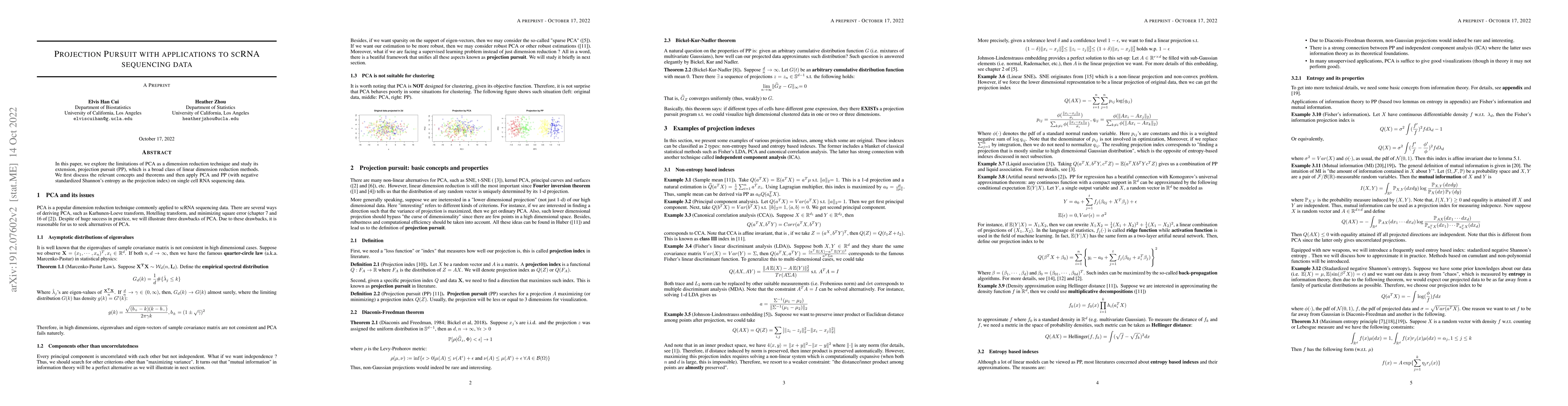 Thumbnail for Projection Pursuit with Applications to scRNA Sequencing Data