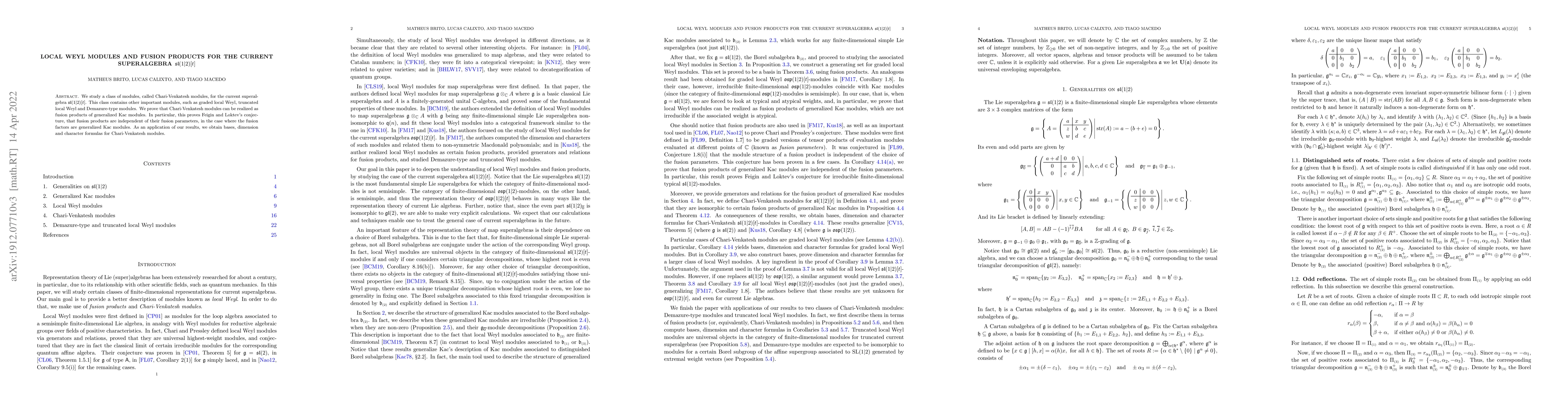 Thumbnail for Local Weyl modules and fusion products for the current superalgebra
  $\mathfrak{sl}(1|2)[t]$