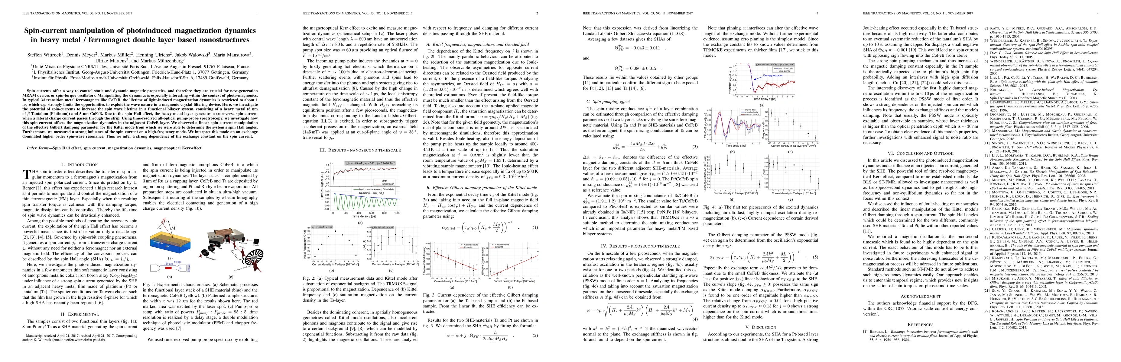 Thumbnail for Spin-current manipulation of photoinduced magnetization dynamics in
  heavy metal / ferromagnet double layer based nanostructures