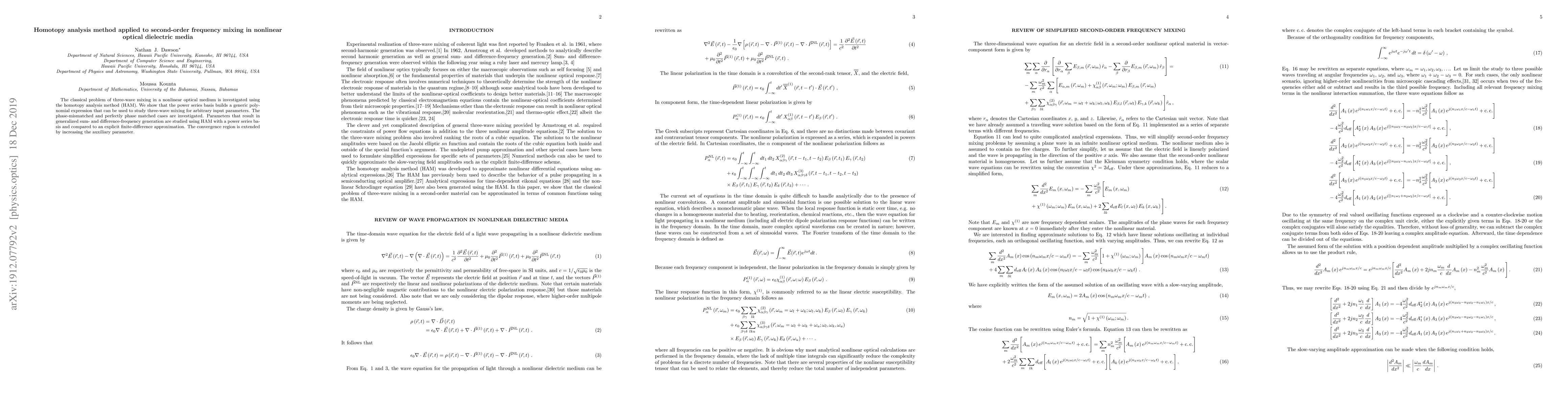 Thumbnail for Homotopy analysis method applied to second-order frequency mixing in
  nonlinear optical dielectric media
