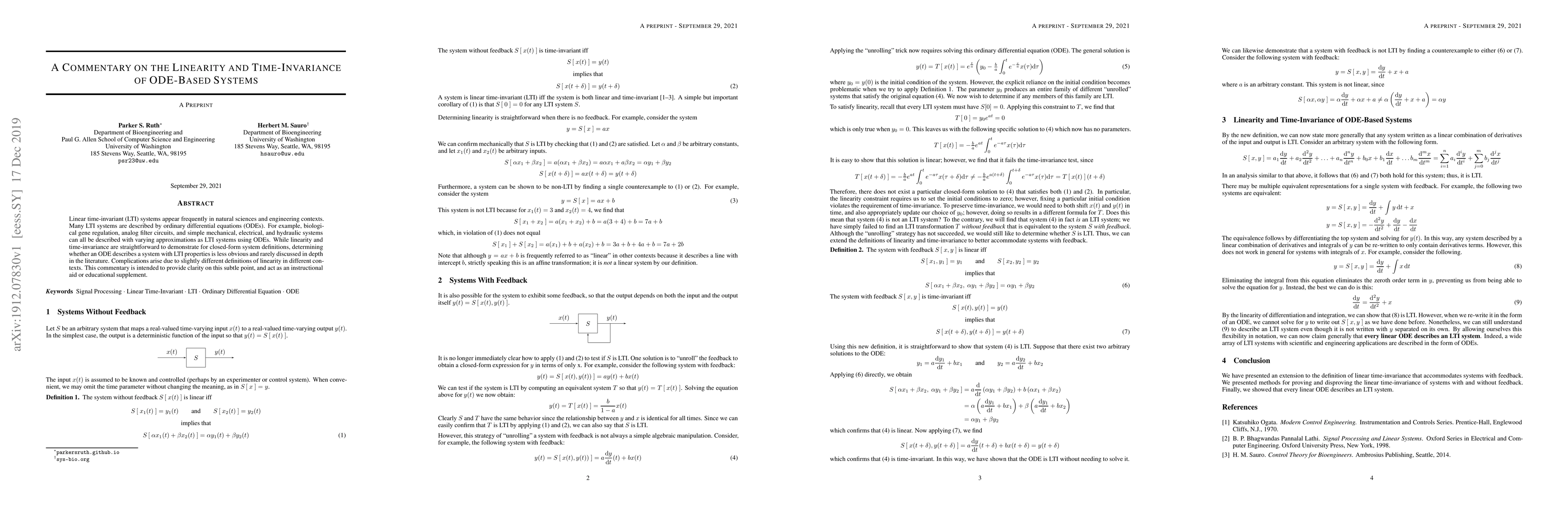 Thumbnail for A Commentary on the Linearity and Time-Invariance of ODE-Based Systems