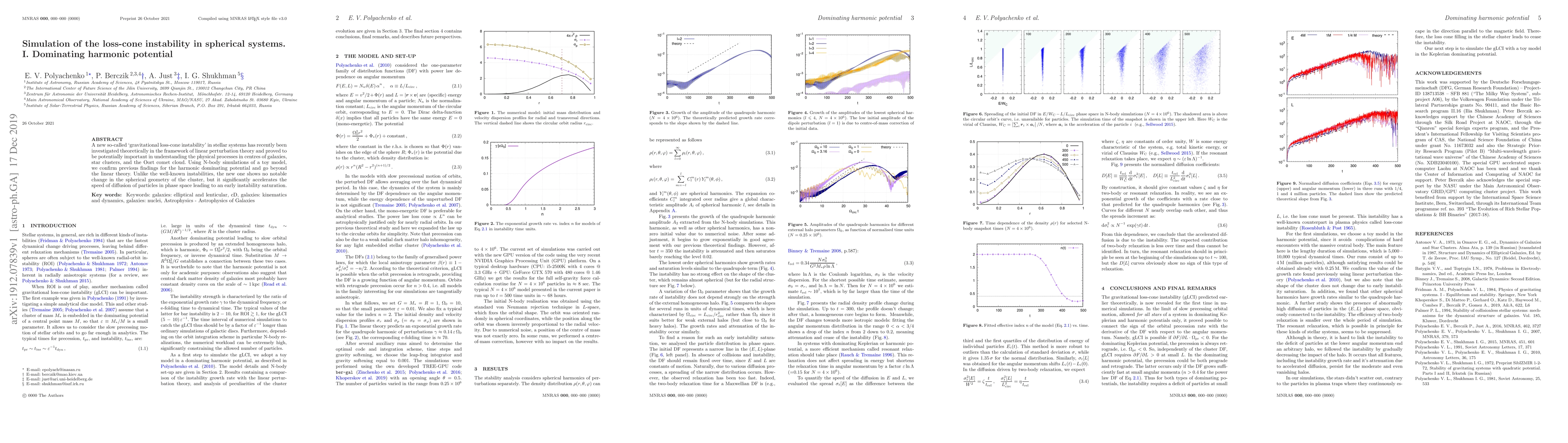 Thumbnail for Simulation of the loss-cone instability in spherical systems. I.
  Dominating harmonic potential