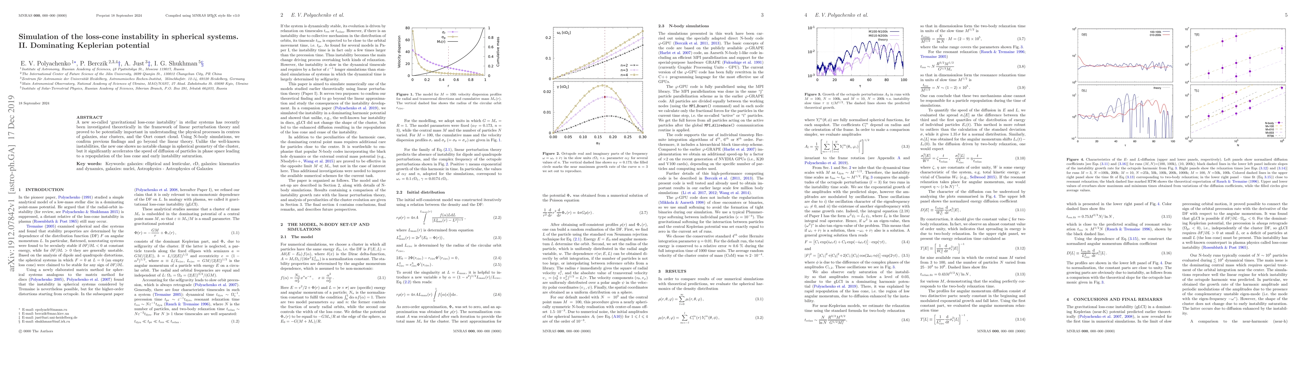 Thumbnail for Simulation of the loss-cone instability in spherical systems. II.
  Dominating Keplerian potential