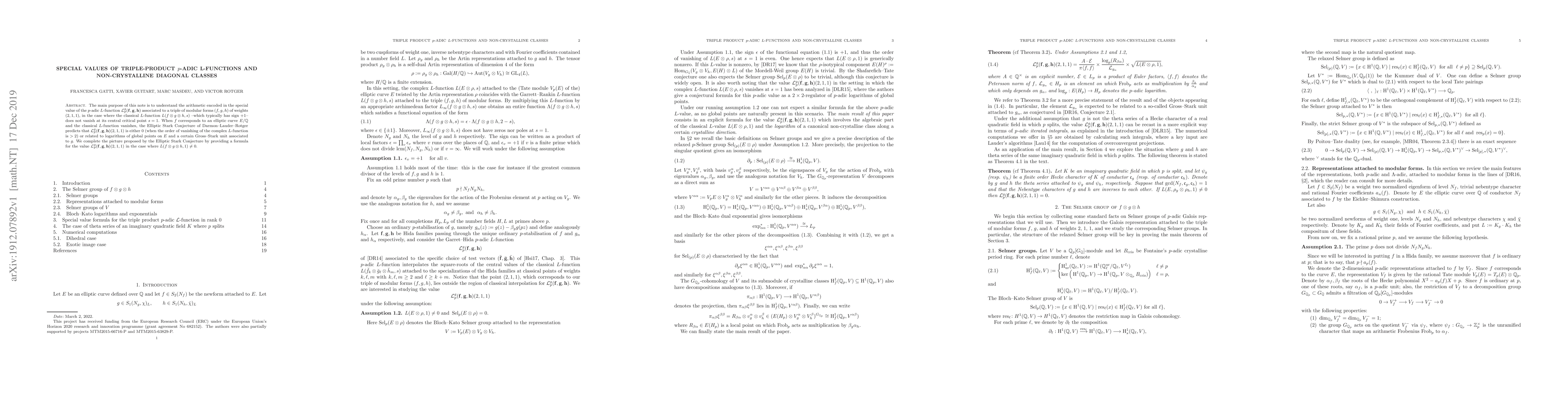 Thumbnail for Special values of triple-product $p$-adic $L$-functions and
  non-crystalline diagonal classes
