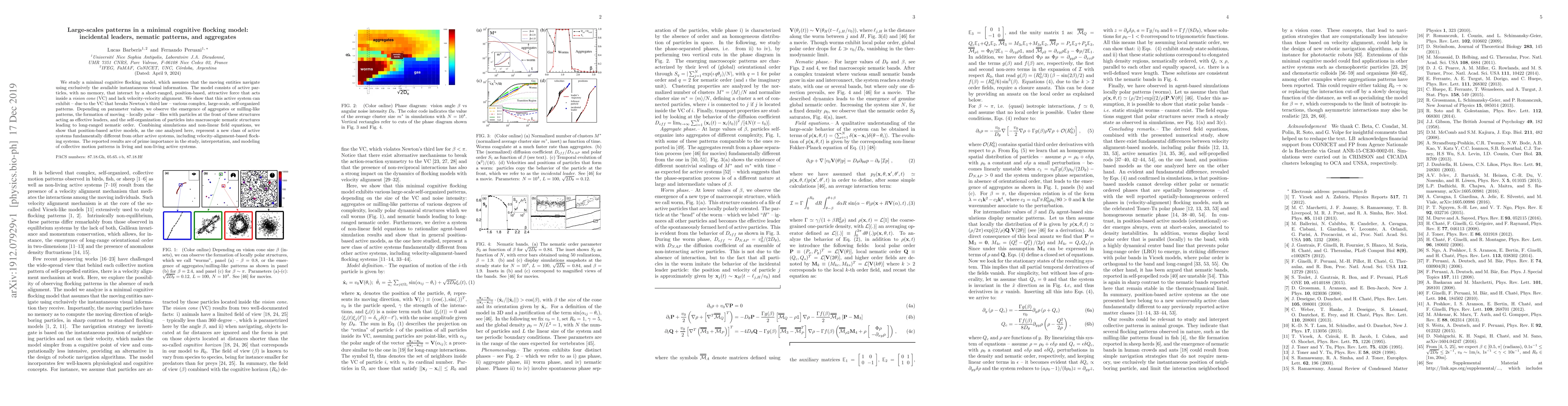 Thumbnail for Large-scales patterns in a minimal cognitive flocking model: incidental
  leaders, nematic patterns, and aggregates