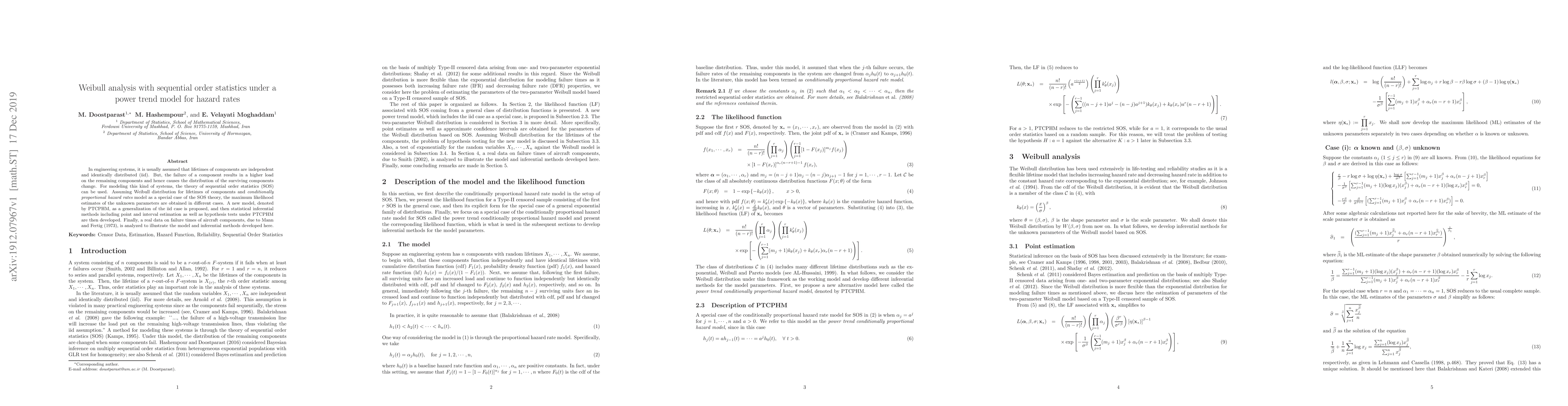 Thumbnail for Weibull analysis with sequential order statistics under a power trend
  model for hazard rates