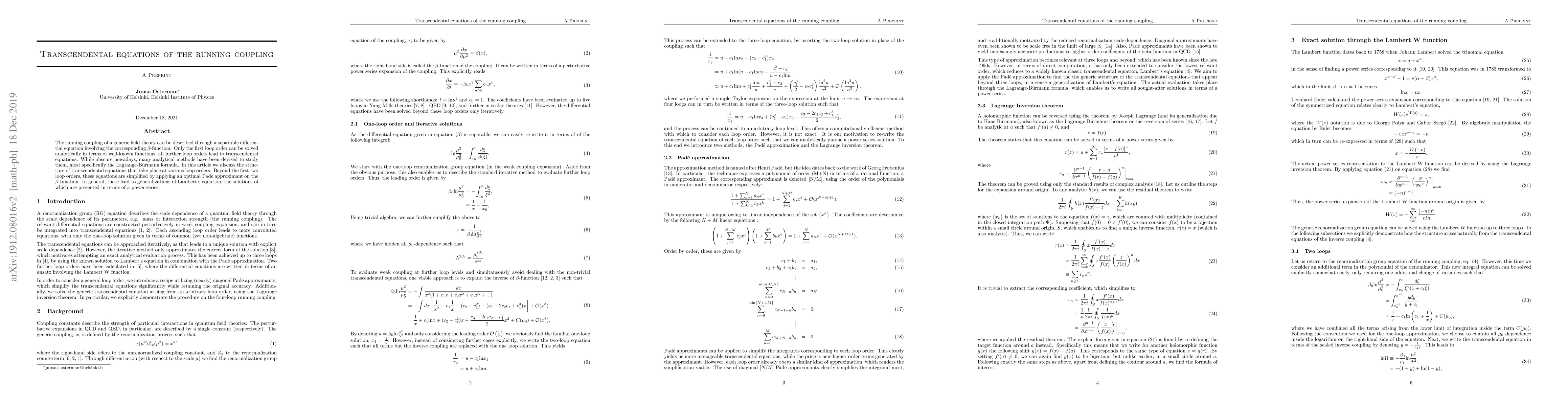 Thumbnail for Transcendental equations of the running coupling