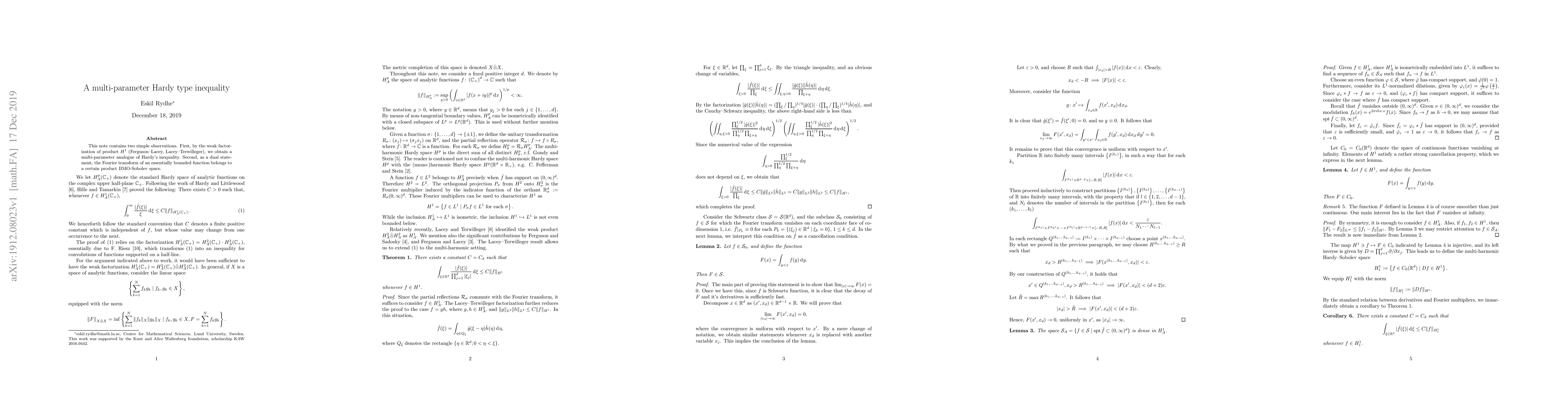 Thumbnail for A multi-parameter Hardy type inequality