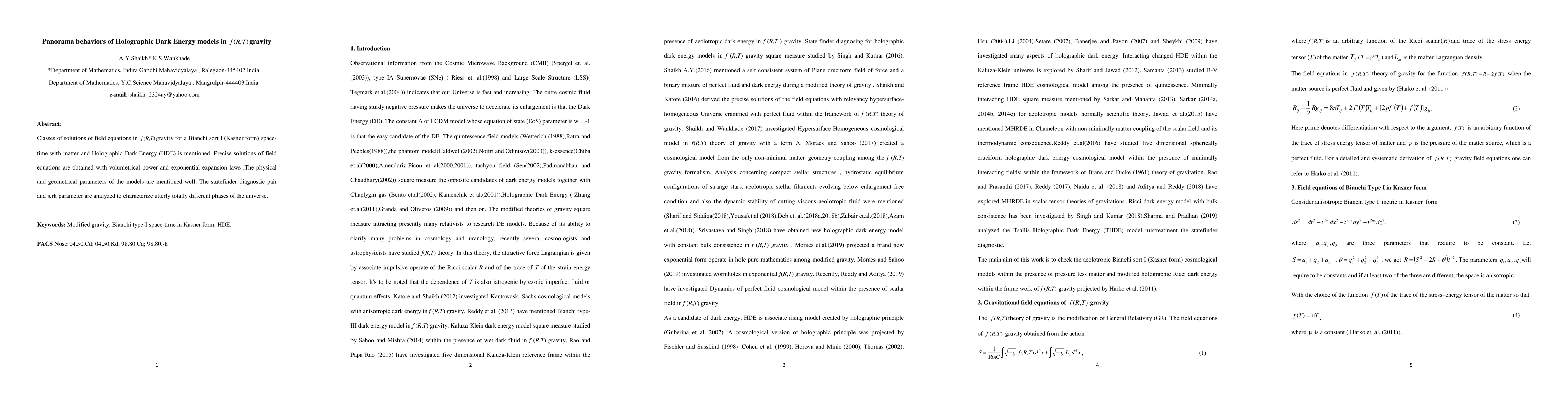 Thumbnail for Panorama behaviors of Holographic Dark Energy models in f(R,T) gravity