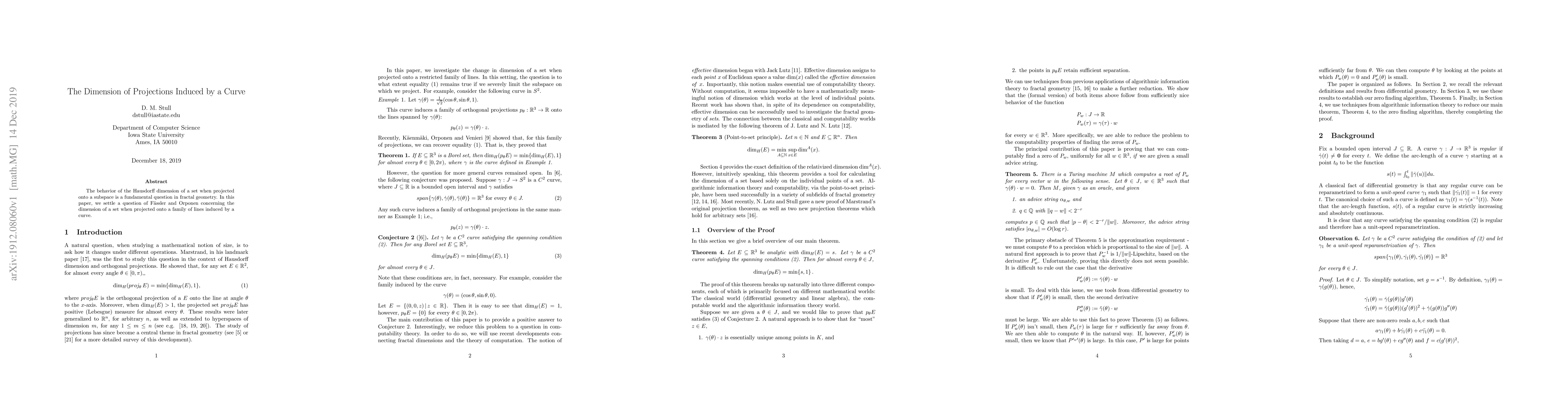 Thumbnail for The dimension of projections induced by a curve