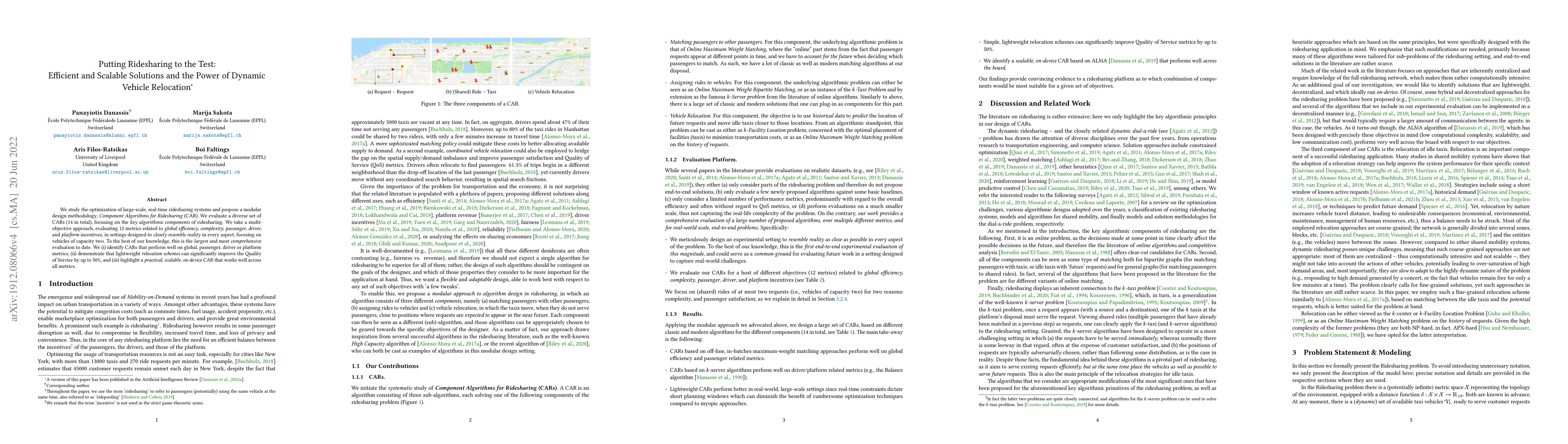 Thumbnail for Putting Ridesharing to the Test: Efficient and Scalable Solutions and
  the Power of Dynamic Vehicle Relocation