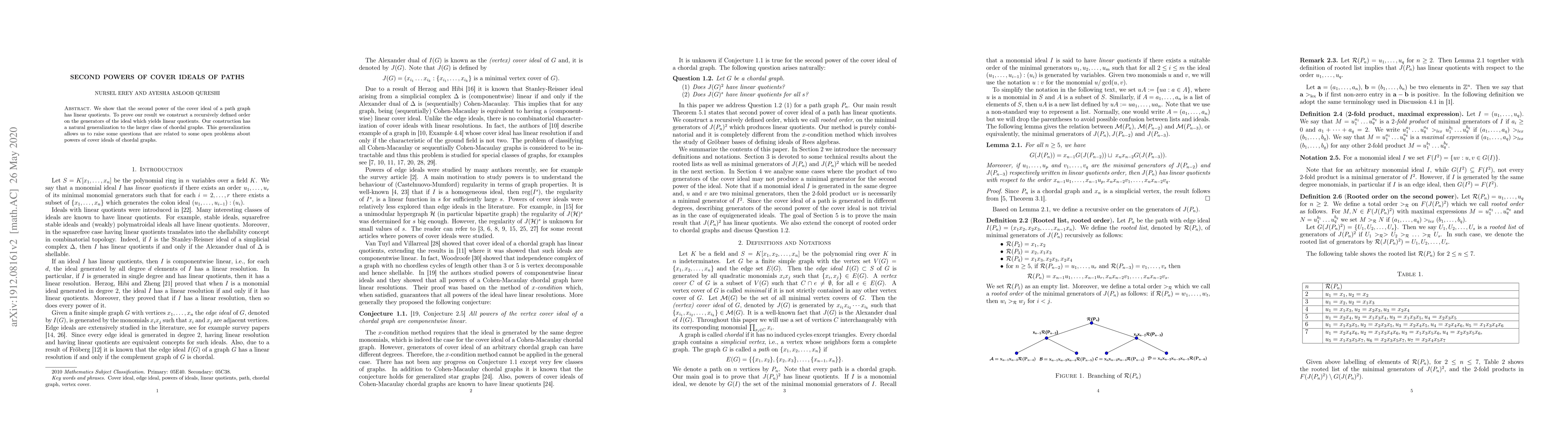 Thumbnail for Second powers of cover ideals of paths