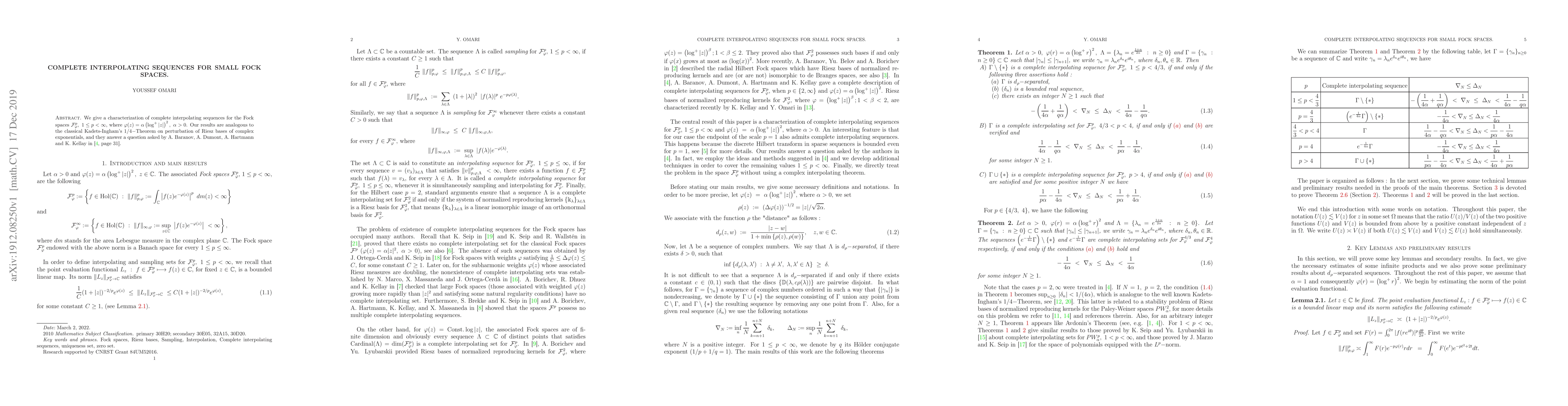 Thumbnail for Complete Interpolating sequences for small Fock Spaces