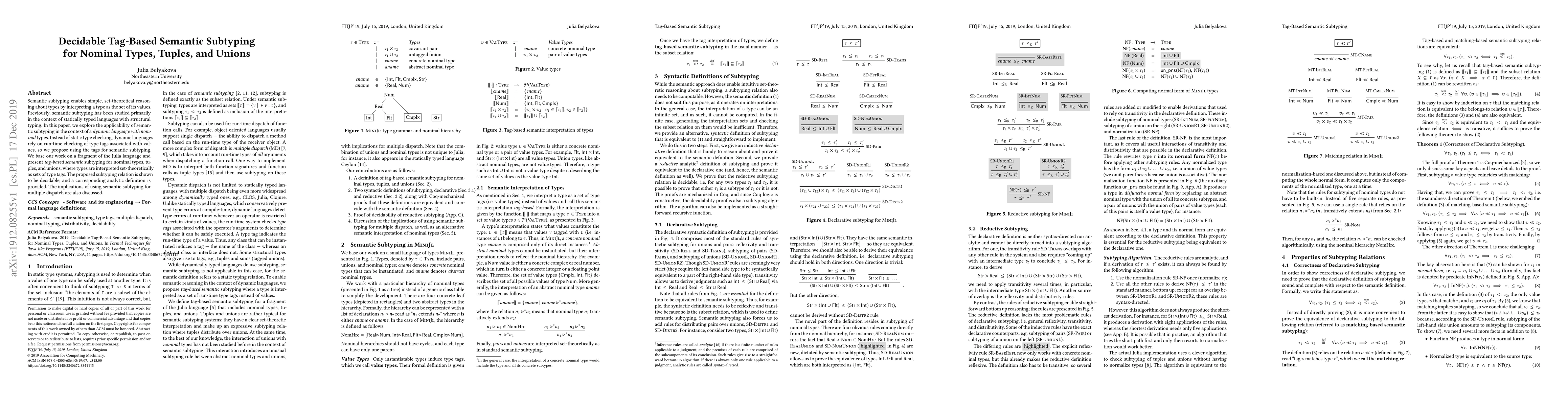 Thumbnail for Decidable Tag-Based Semantic Subtyping for Nominal Types, Tuples, and
  Unions