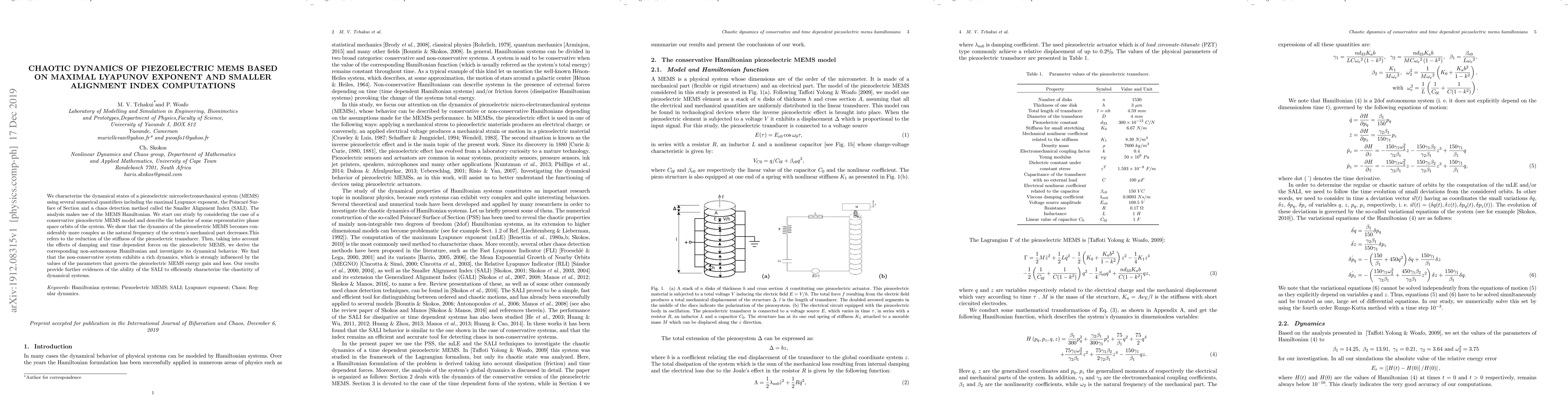 Thumbnail for Chaotic dynamics of piezoelectric mems based on maximal Lyapunov
  exponent and Smaller Alignment Index computations