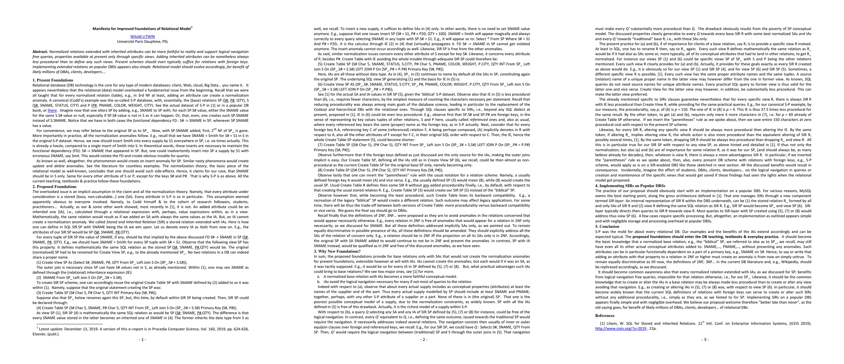 Thumbnail for Manifesto for Improved Foundations of Relational Model