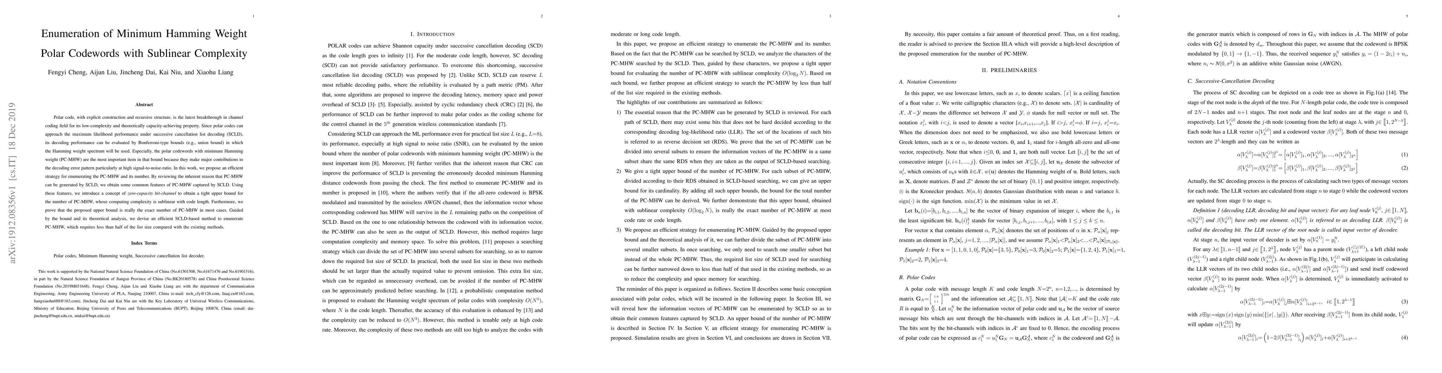 Thumbnail for Enumeration of Minimum Hamming Weight Polar Codewords with Sublinear
  Complexity