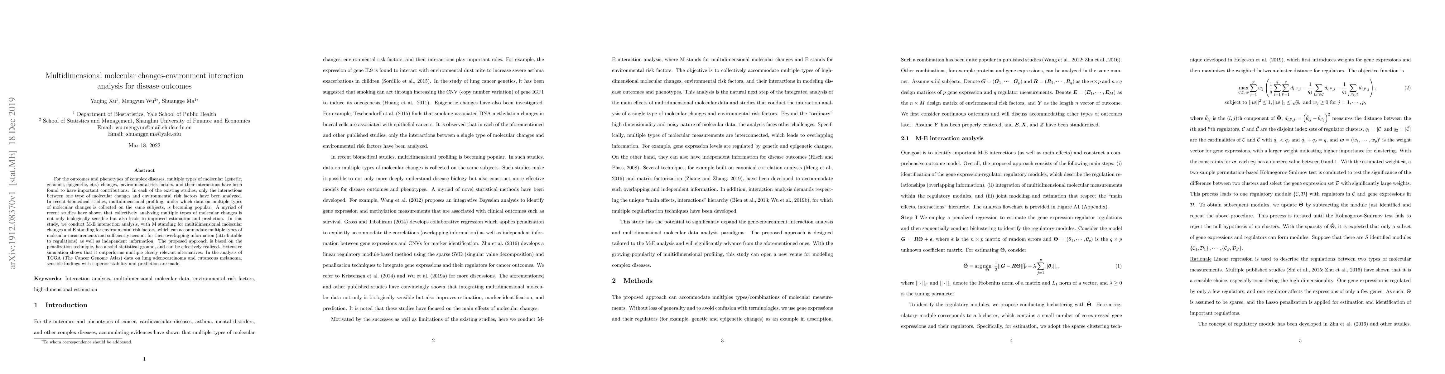 Thumbnail for Multidimensional molecular changes-environment interaction analysis for
  disease outcomes