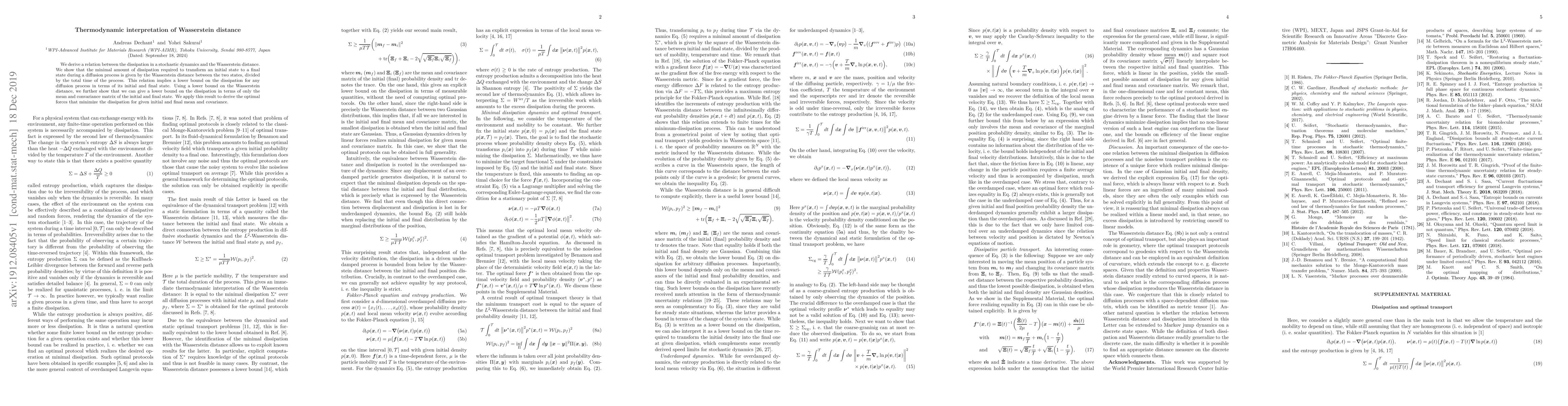 Thumbnail for Thermodynamic interpretation of Wasserstein distance