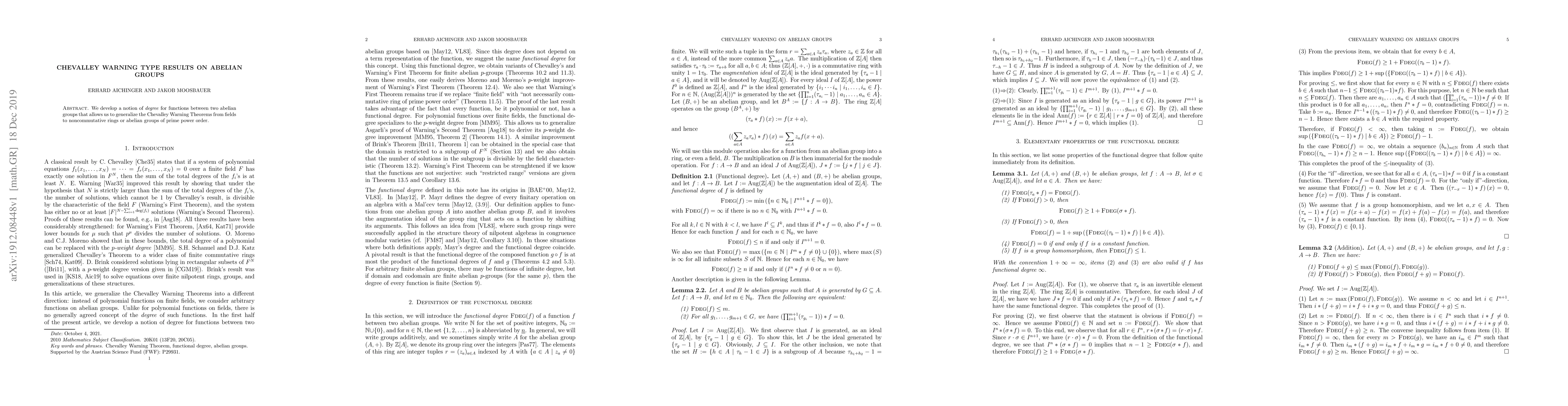 Thumbnail for Chevalley Warning type results on abelian groups