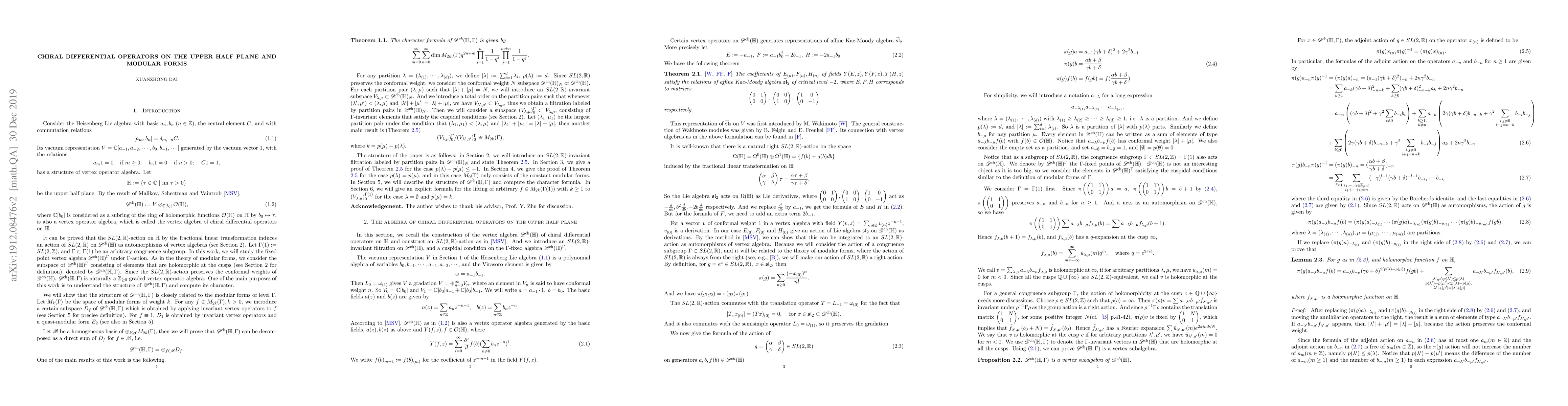 Thumbnail for Chiral differential operators on the upper half plane and modular forms