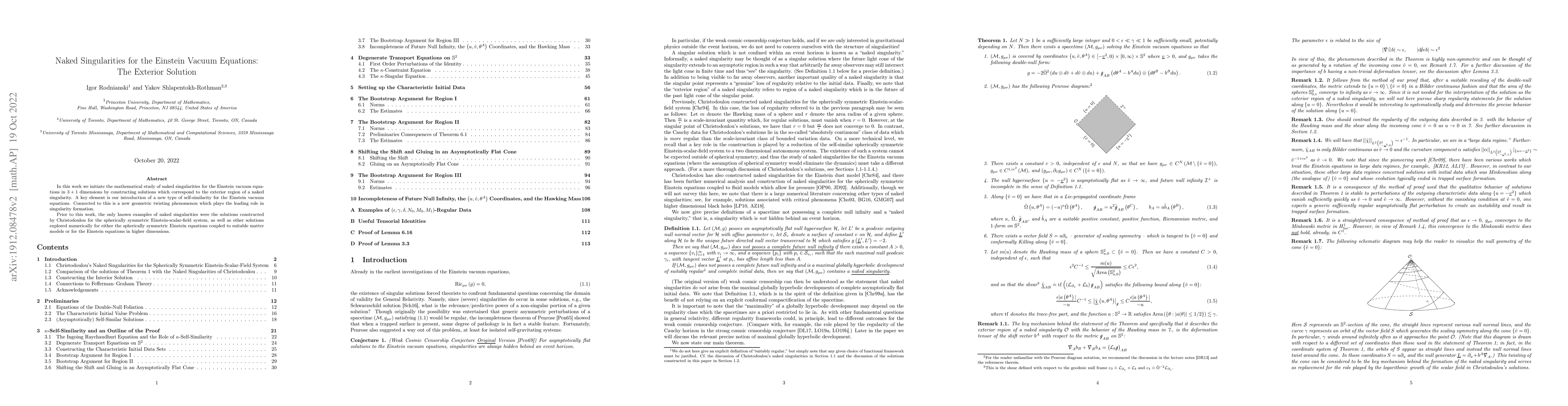 Thumbnail for Naked Singularities for the Einstein Vacuum Equations: The Exterior
  Solution