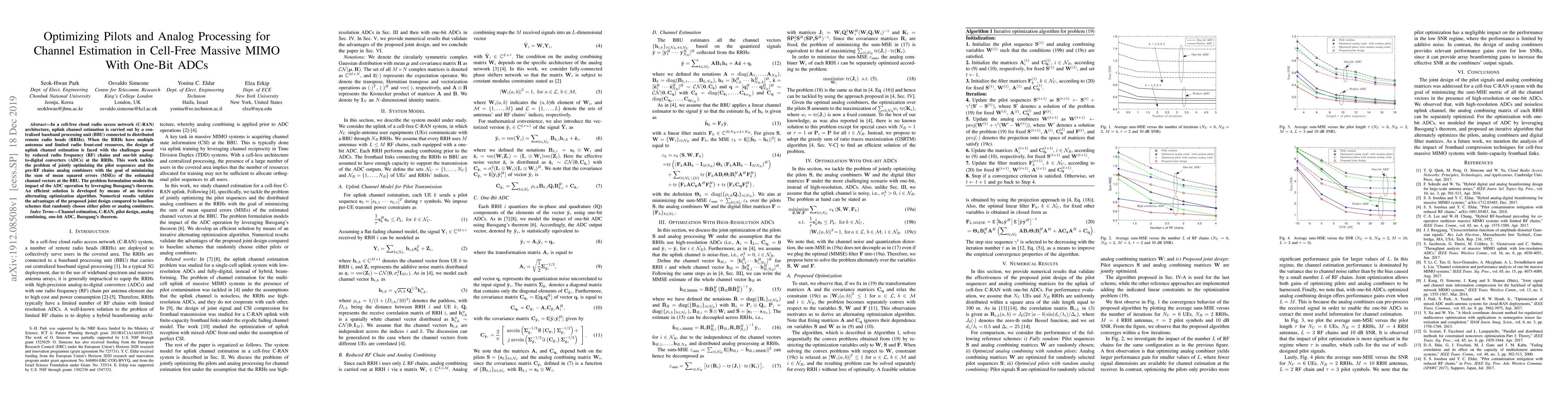 Thumbnail for Optimizing Pilots and Analog Processing for Channel Estimation in
  Cell-Free Massive MIMO With One-Bit ADCs