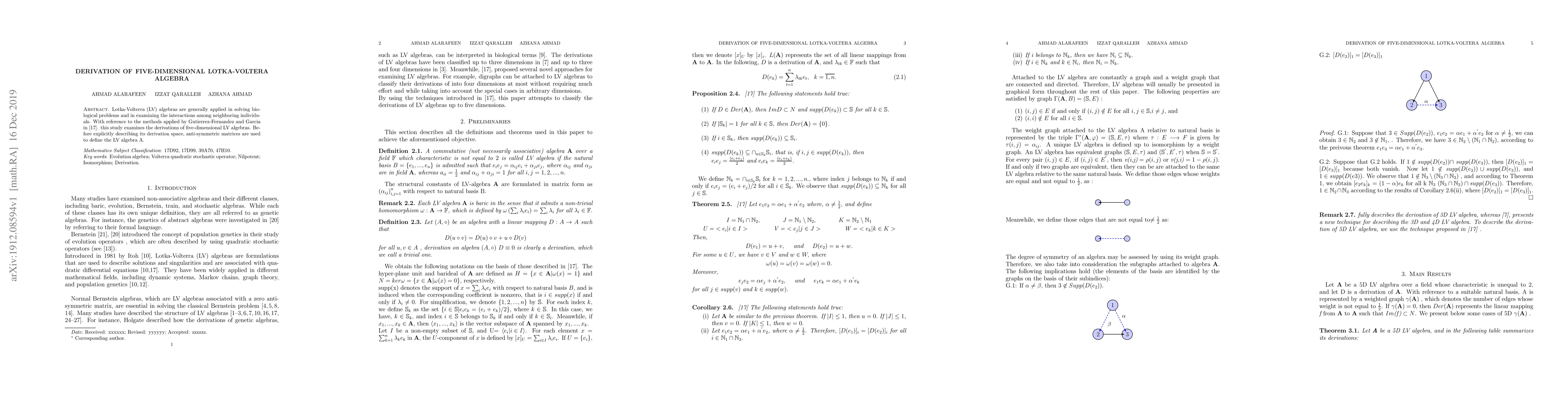 Thumbnail for Derivation of Five-Dimensional Lotka-Voltera Algebra