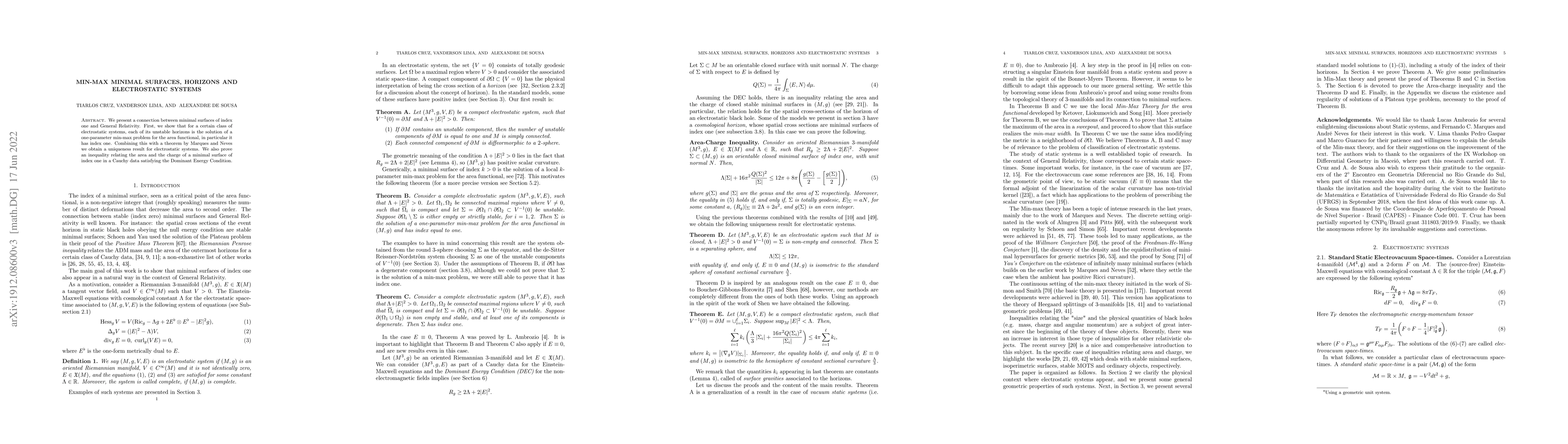 Thumbnail for Min-max minimal surfaces, horizons and electrostatic systems