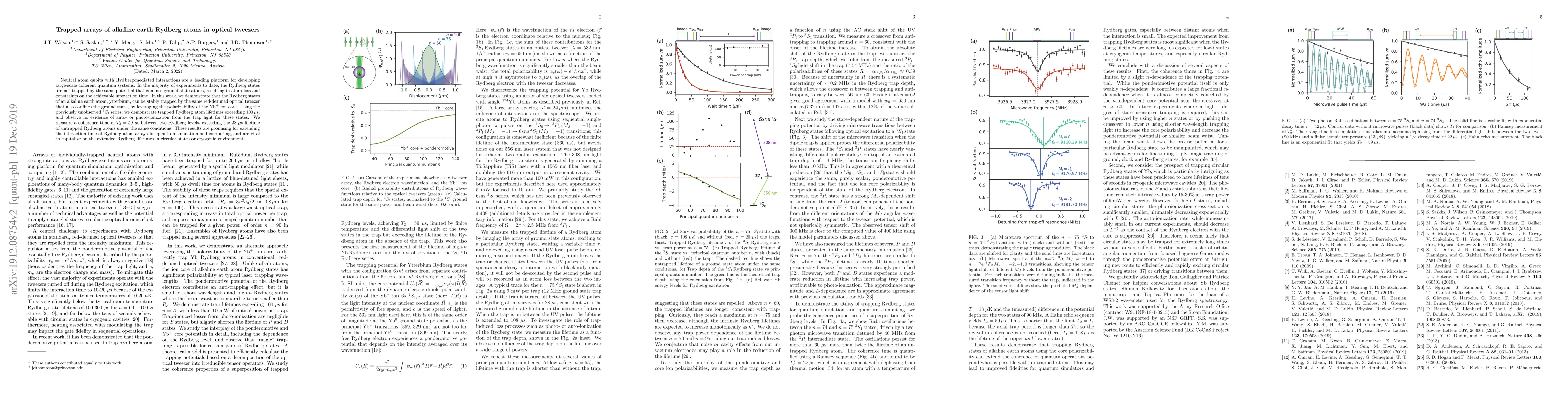 Thumbnail for Trapped arrays of alkaline earth Rydberg atoms in optical tweezers
