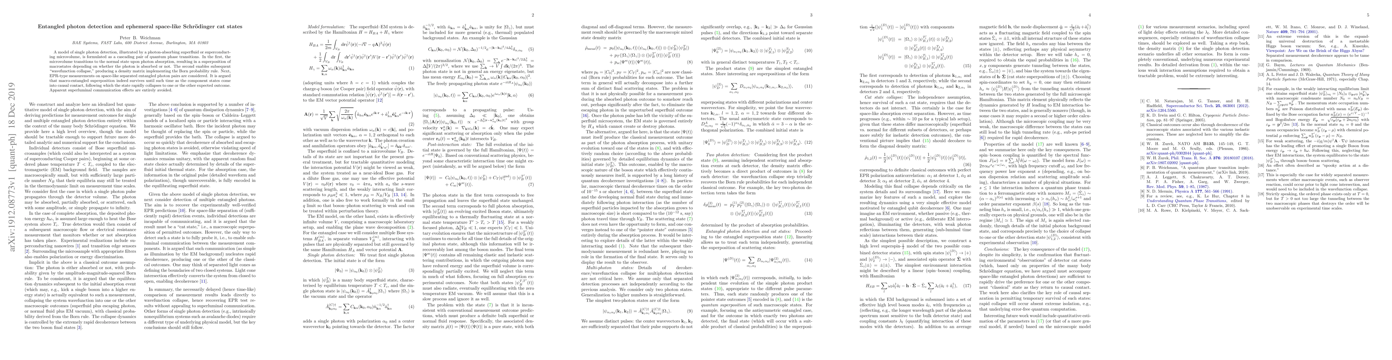 Thumbnail for Entangled photon detection and ephemeral space-like Schr\"odinger cat
  states