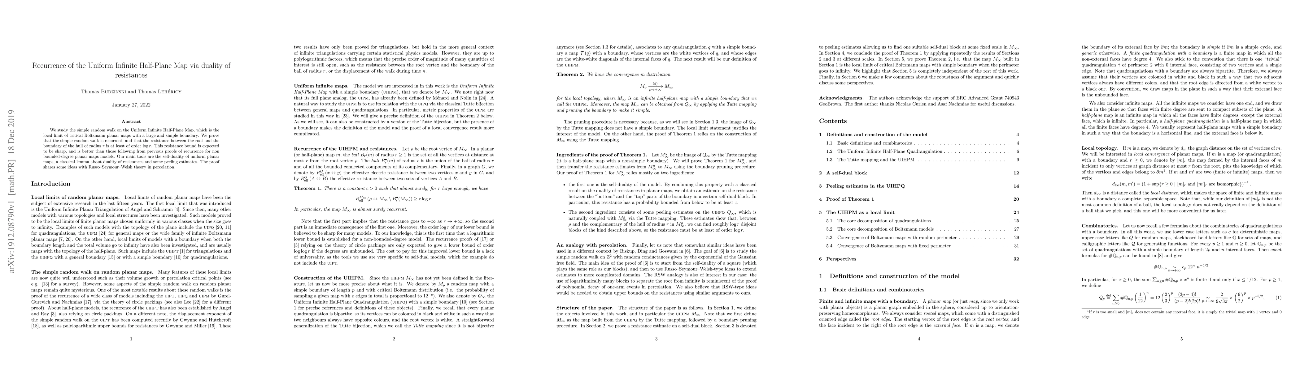 Thumbnail for Recurrence of the Uniform Infinite Half-Plane Map via duality of
  resistances