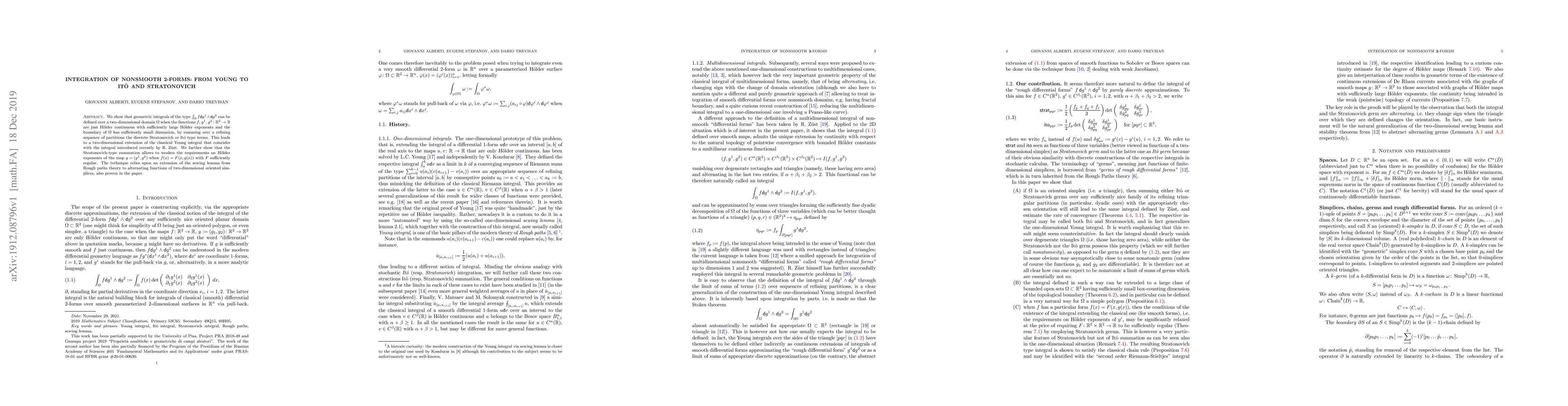 Thumbnail for Integration of nonsmooth $\boldsymbol{2}$-forms: from Young to It\^{o}
  and Stratonovich