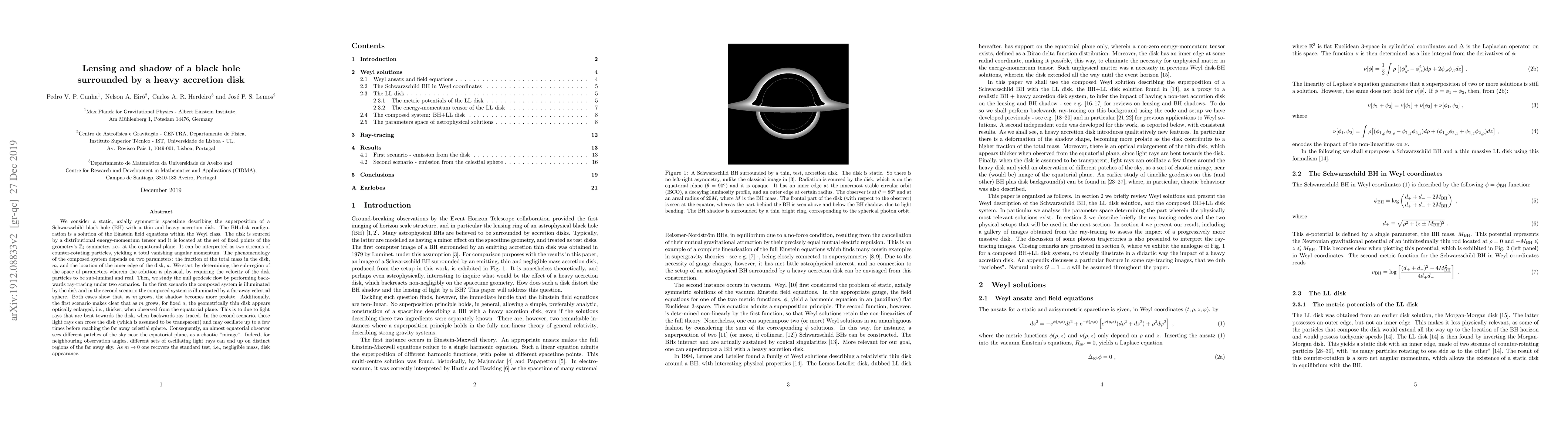 Thumbnail for Lensing and shadow of a black hole surrounded by a heavy accretion disk