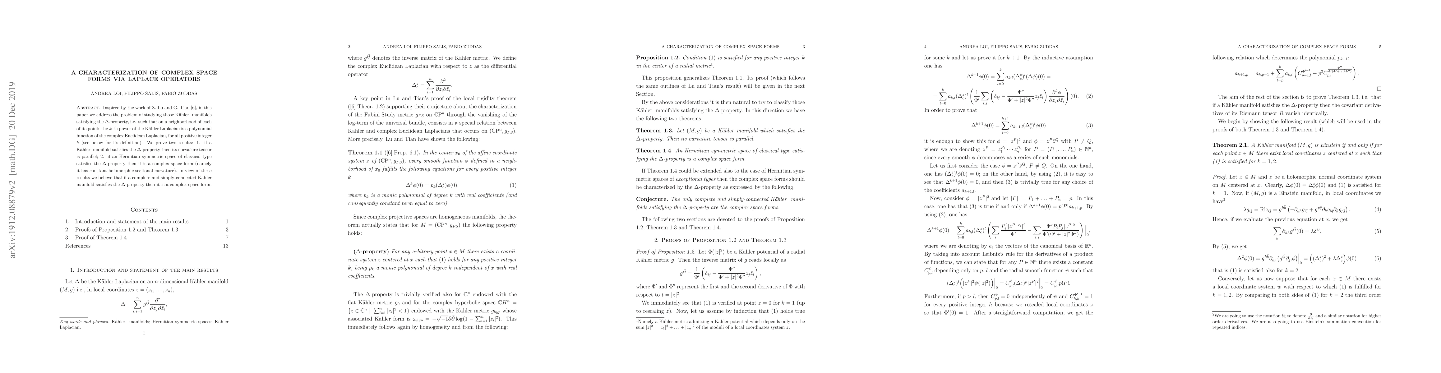 Thumbnail for A characterization of complex space forms via Laplace operators
